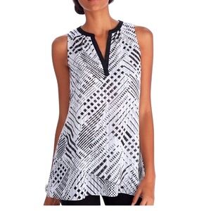 White‎ House Black Market Sleeveless Top Op Art Geometric Print Blouse XS